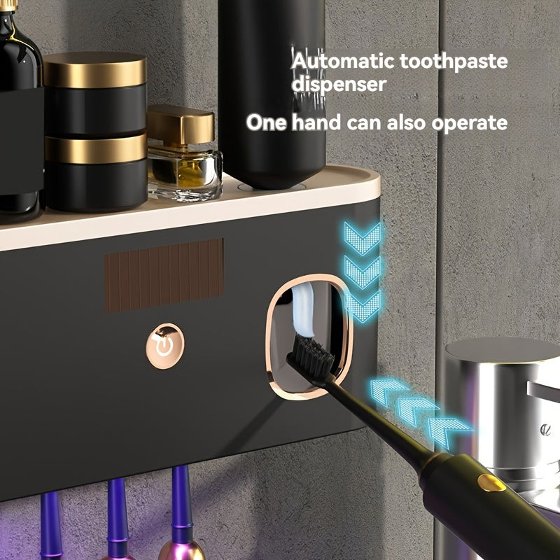 Compact Toothbrush Sanitizer Station - Personal Care Oral Care - Automatic Toothpaste Dispenser, Odorless, Easy Installation, Wall-Mounted Design for a Hygienic Brushing Experience