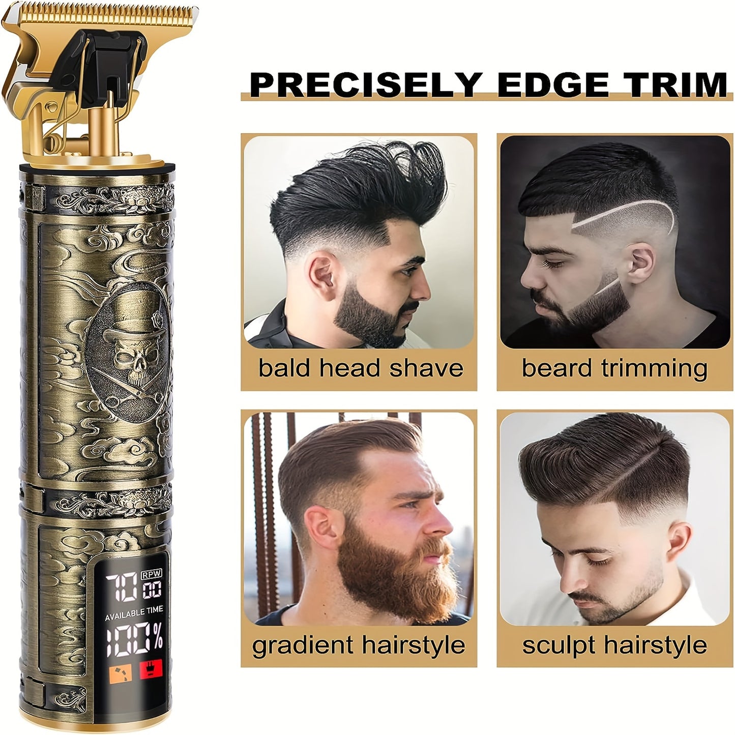 Cordless Rechargeable Professional Hair Clippers for Men with LCD Display - Zero Gapped Cutting Beard Trimmer Grooming Kit