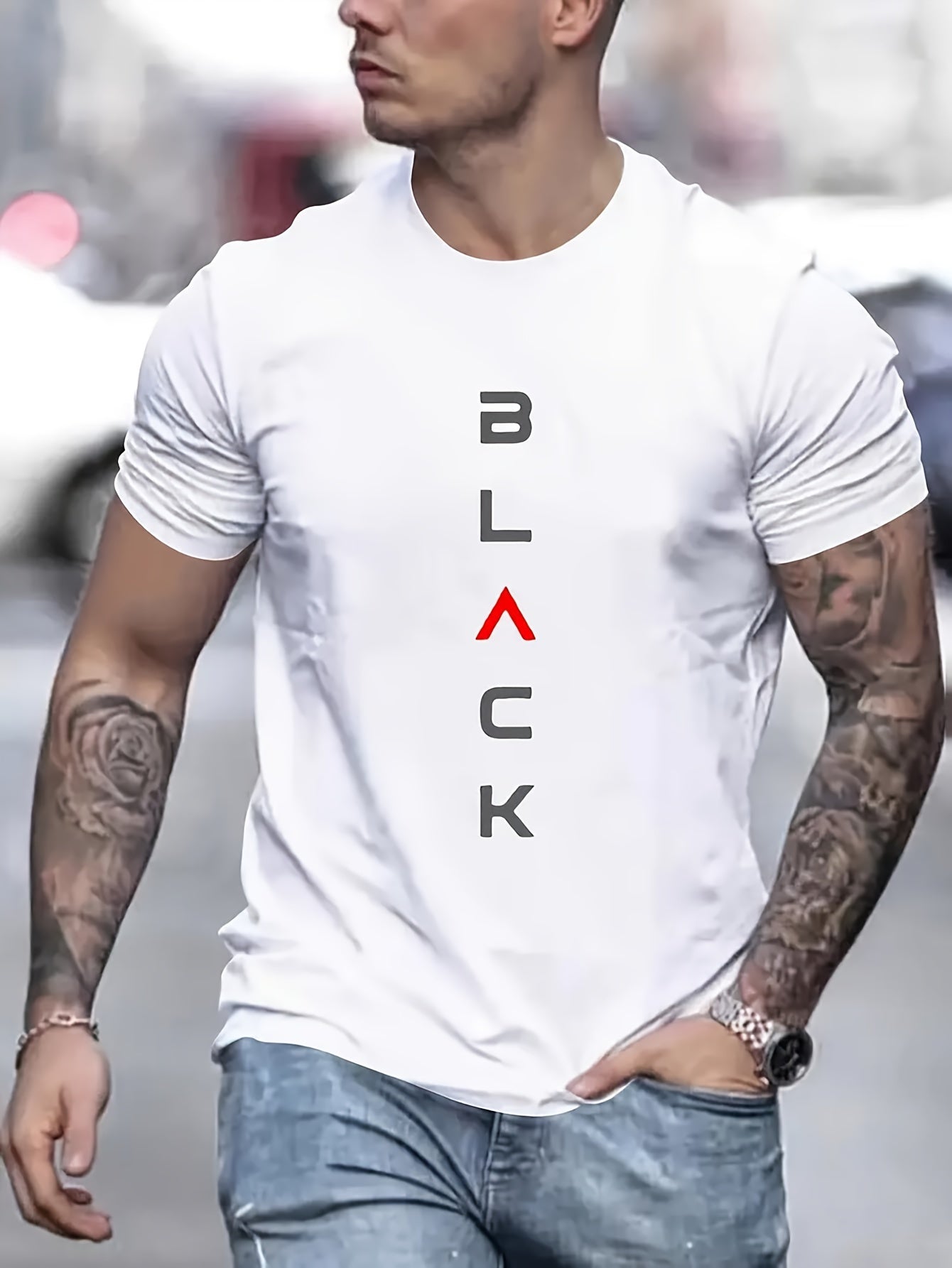 Classic Cotton Short Sleeve Crew Neck Tee Shirt for Men - Breathable Knit Fabric, Regular Fit, Perfect for Outdoor Summer Activities - Machine Washable, Casual Drawing Print Design