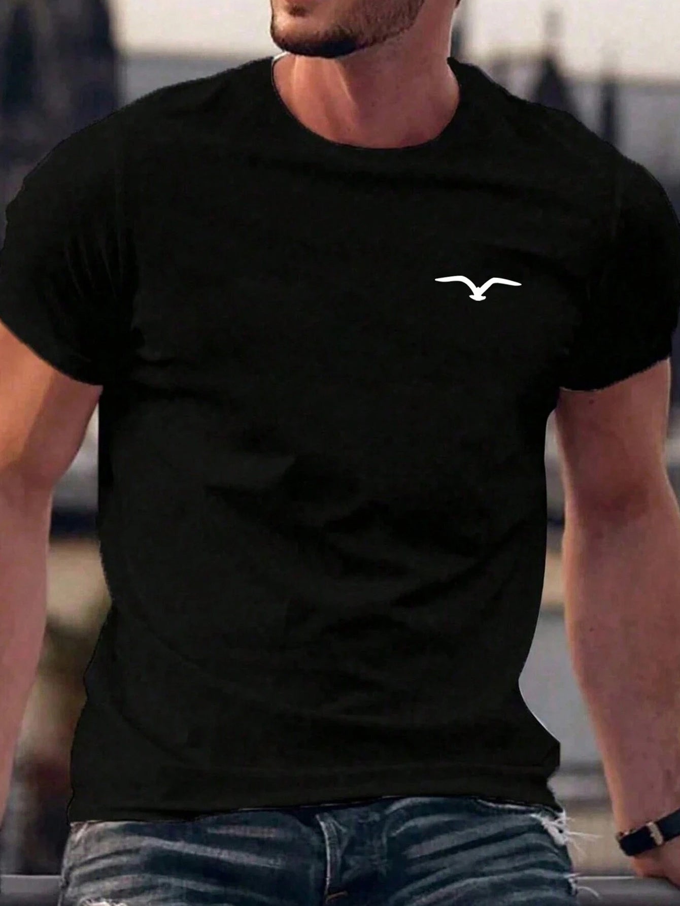 Stylish Seagull Graphic Crew Neck Tee - Short Sleeve, Fashionable, Comfortable, Breathable, Casual Wear for Men - Summer Essential