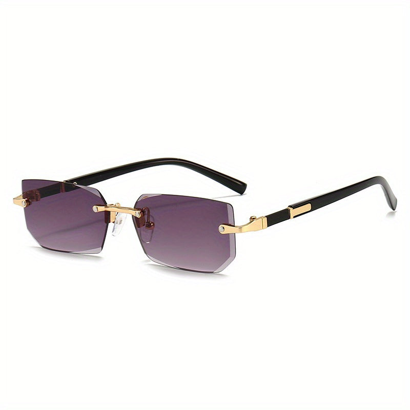 Square Rimless Sunglasses Vintage Stylish Design Golden Frame Black Hip Hop Sunglasses
