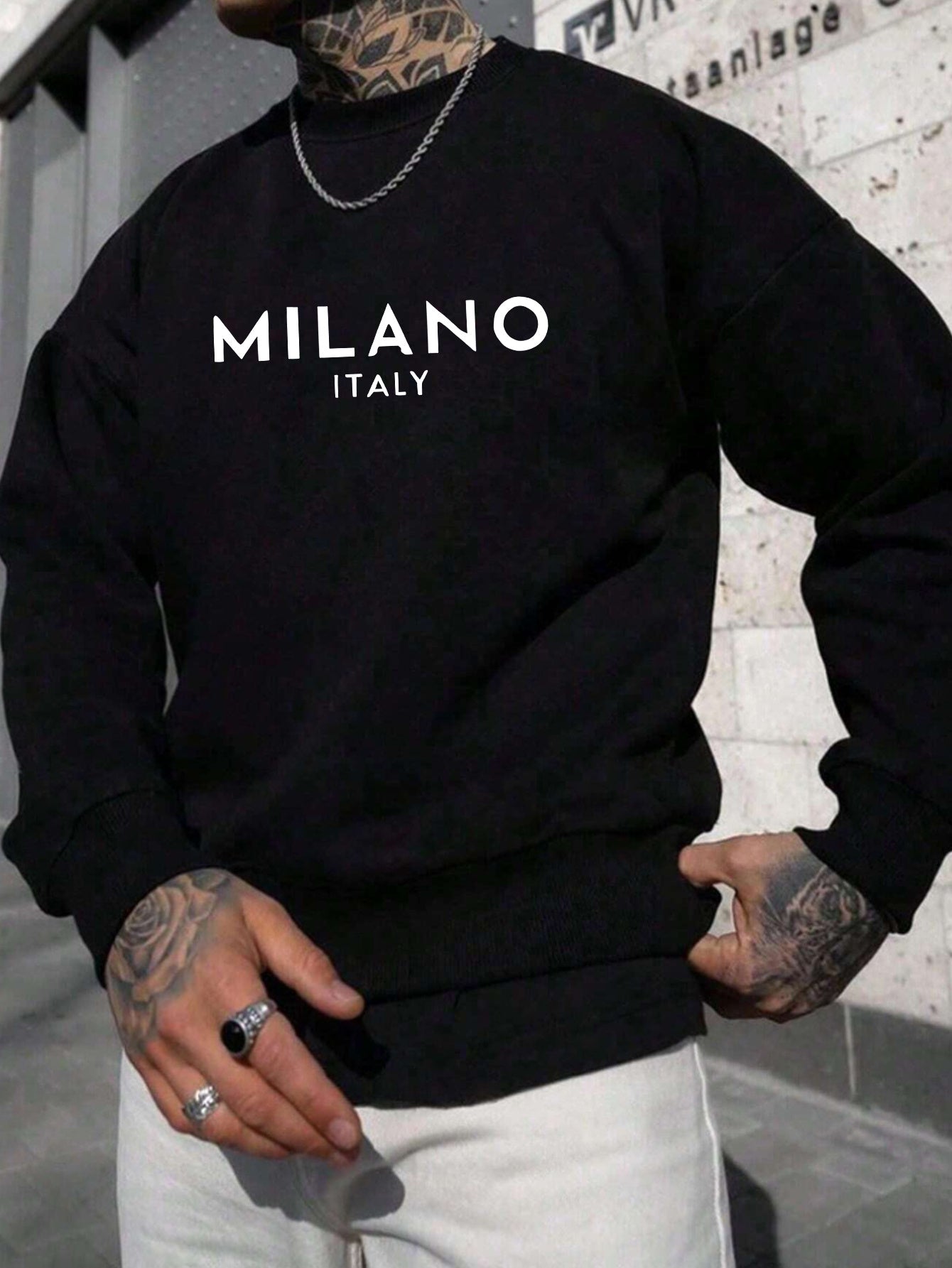 Milan, Italy Print, Men's versatile Long Sleeve Comfy Sweatshirt, Casual Top For Spring Autumn, Men's Clothing Outdoor