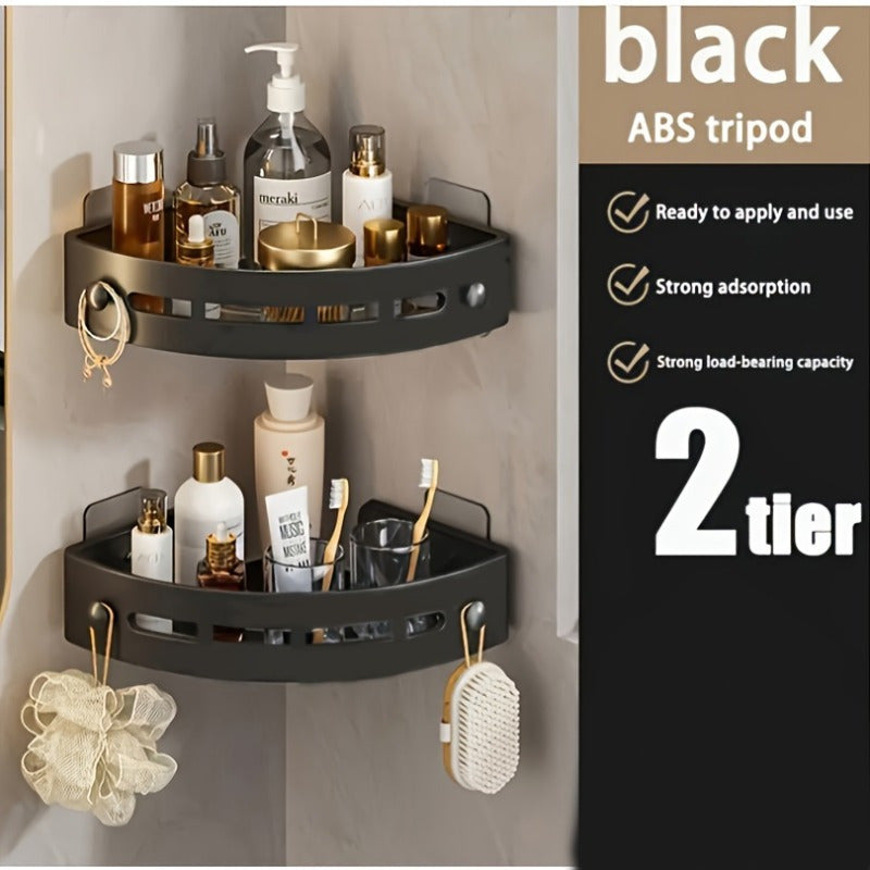 Easy-Install Triangle Corner Shelf - Wall-Mounted, No-Drill Plastic Storage Rack for Bathroom & Toilet Organization