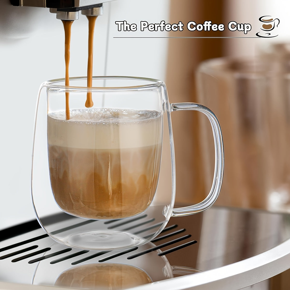 Premium Insulated Coffee Cup - Double-Walled Thermal Insulation, Durable Borosilicate Glass, Leak-Proof Lid and Spoon - Perfect Coffee Machine Accessory and Afternoon Tea Mug for Hot and Cold Beverages
