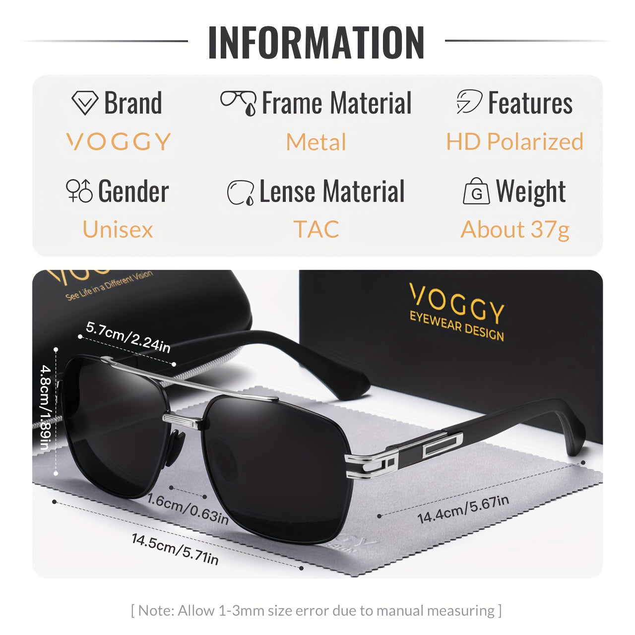 VOGGY Fashionable Polarized Shades - Stylish Metal Sunglasses for Men and Women with UV Protection, Anti-Glare, and Scratch-Resistant Lenses for Outdoor Cycling, Fishing, Beach, and Party - Trendy Eyewear for Active Lifestyles