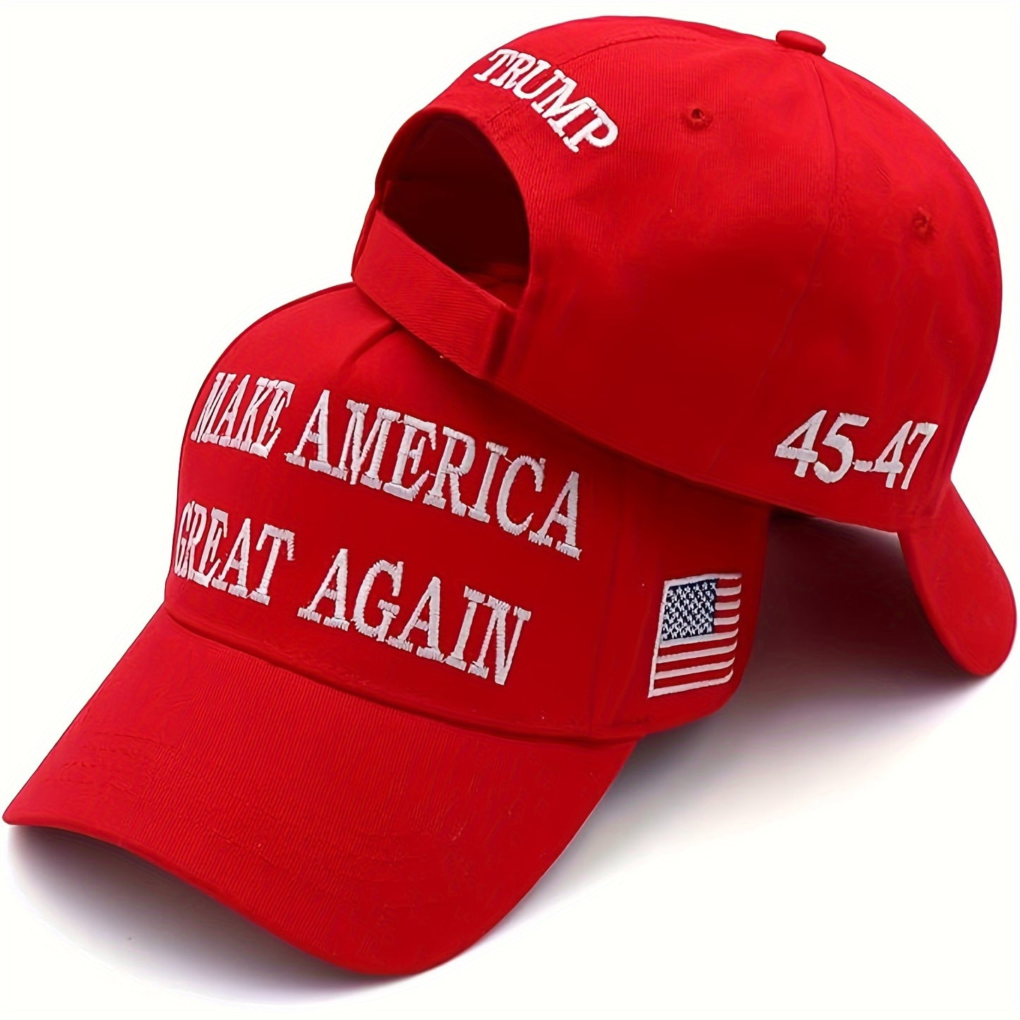 2-Pack Trump 2024 Embroidered Hats With Adjustable Fit And 3 Red Stickers For Patriotic Support