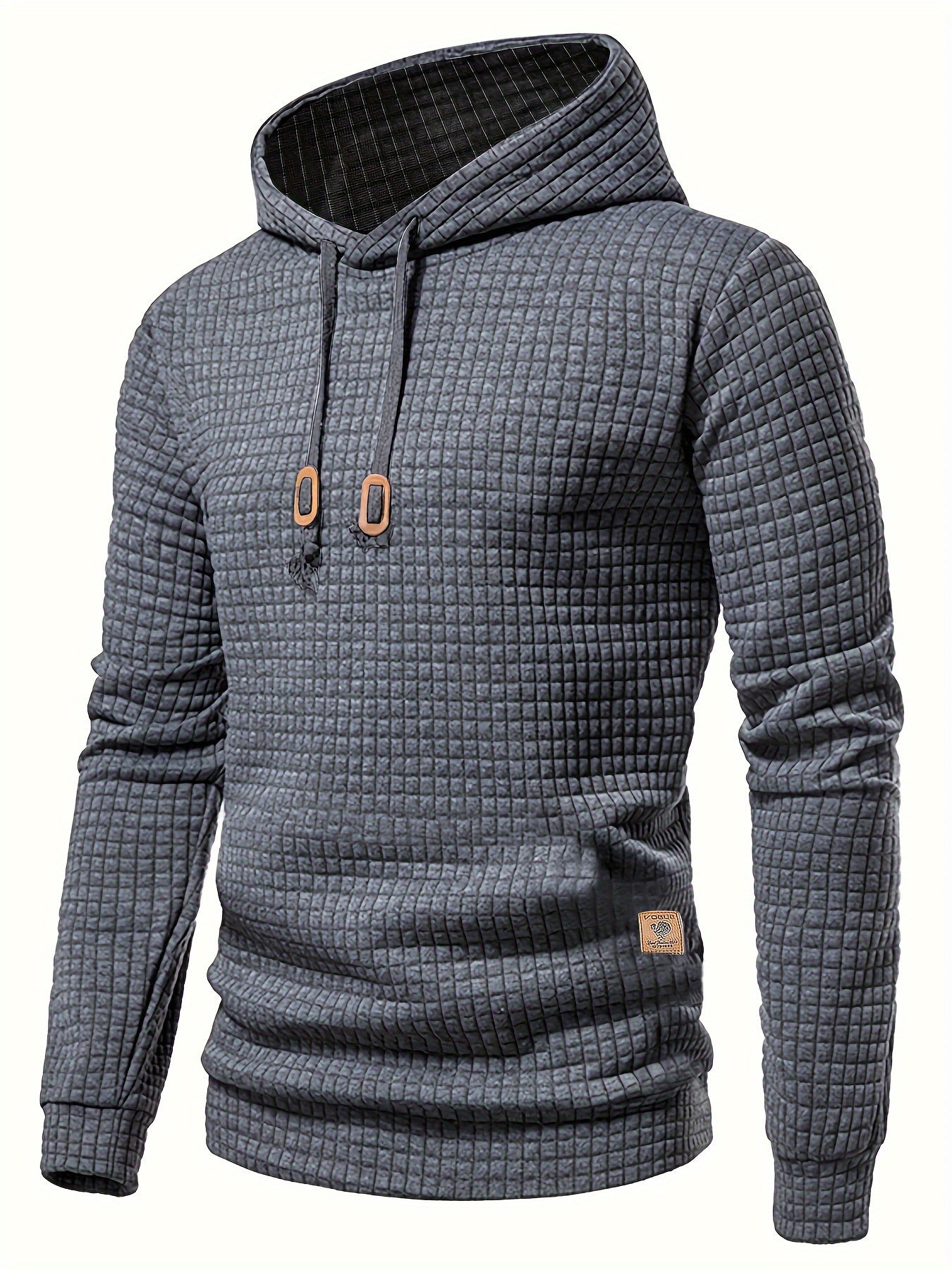 Waffle Pattern Solid Hoodie, Cool Hoodies For Men, Men's Casual Pullover Hooded Sweatshirt Streetwear For Spring Fall, As Gifts