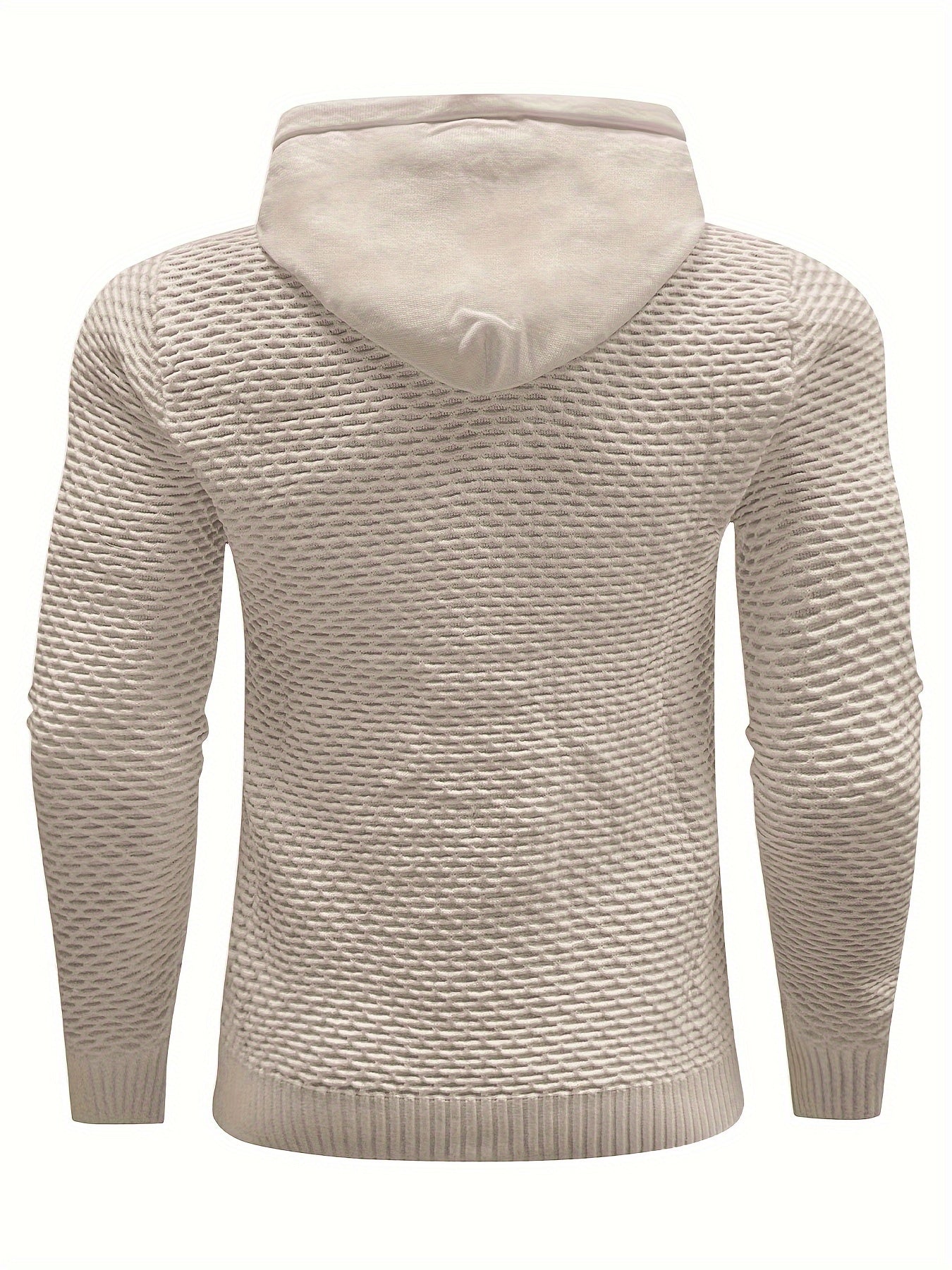 Men's Geometric Waffle-Knit Hoodie with Drawstring | Durable Polyester Pullover, Ideal for Spring/Fall