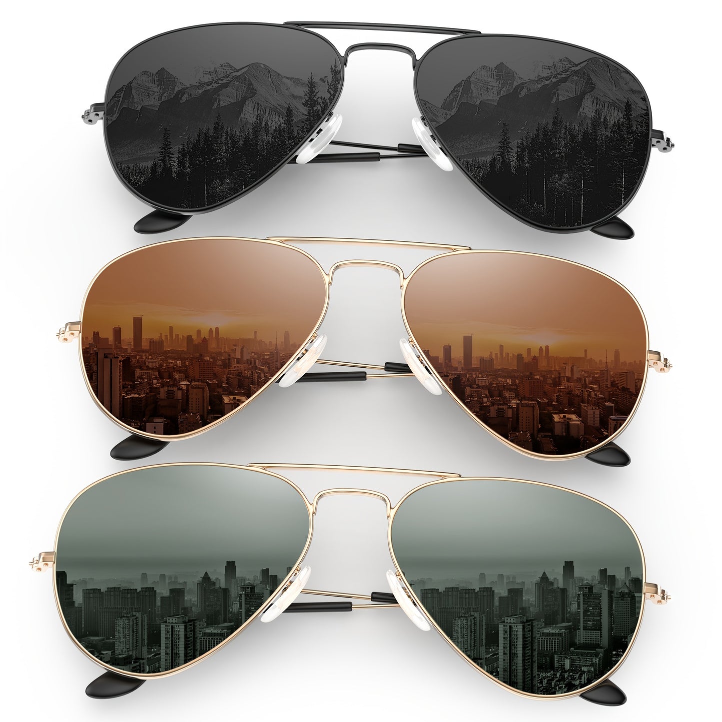 3 Pcs Polarized Pliot Sunglasses for Men or Women UV400 Classic Driving Sun Glasses