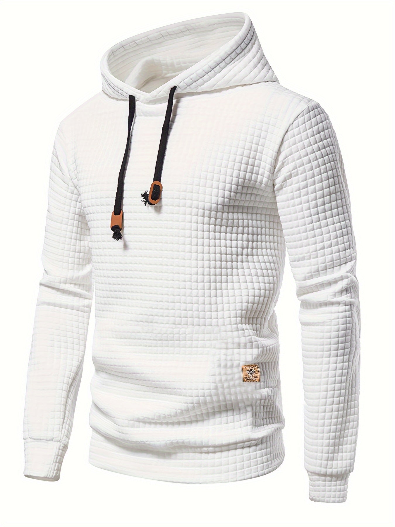 Waffle Pattern Solid Hoodie, Cool Hoodies For Men, Men's Casual Pullover Hooded Sweatshirt Streetwear For Spring Fall, As Gifts