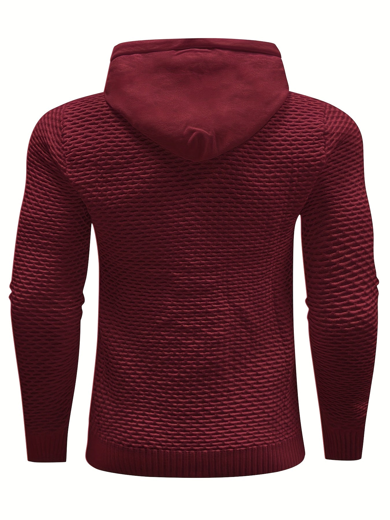 Men's Geometric Waffle-Knit Hoodie with Drawstring | Durable Polyester Pullover, Ideal for Spring/Fall