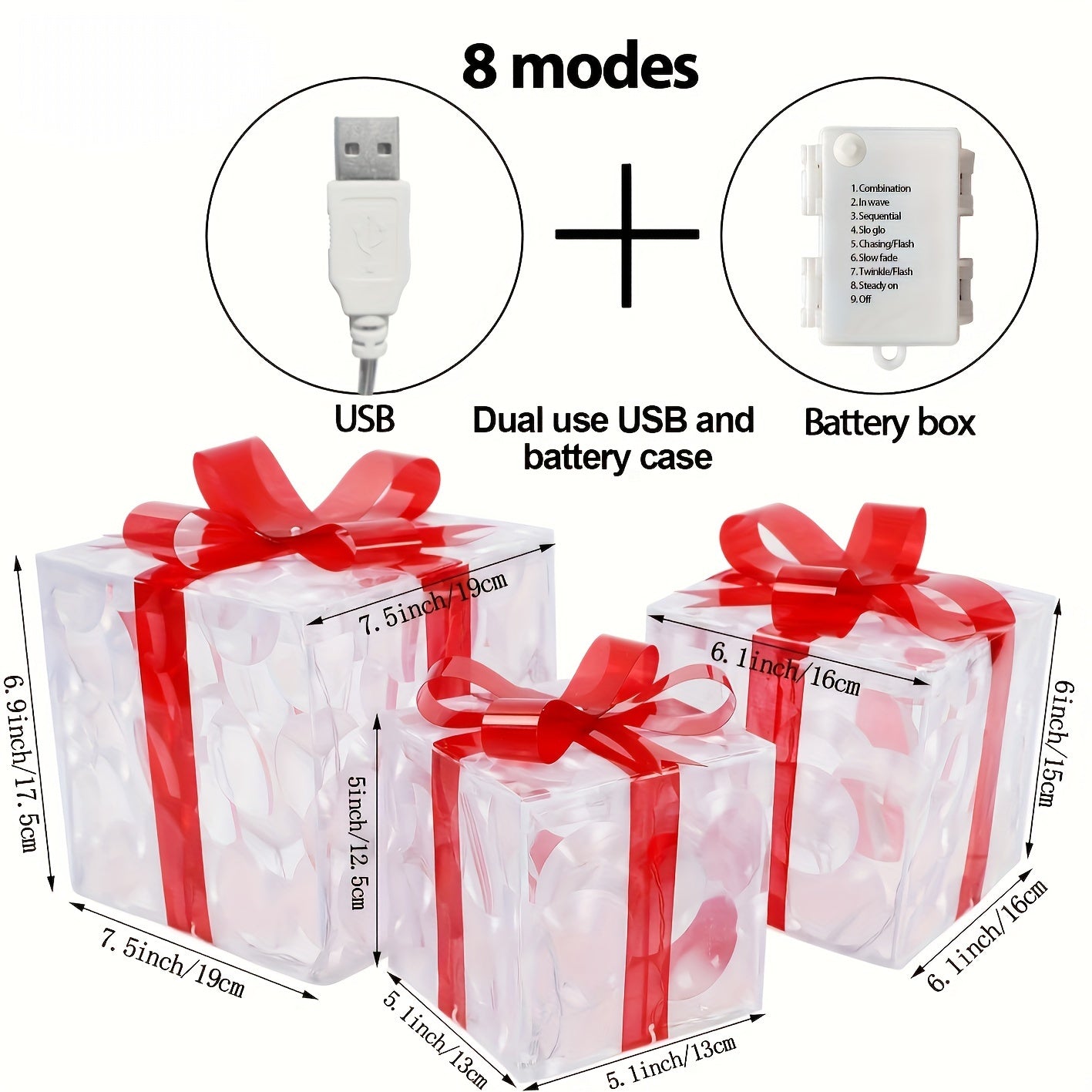 Set of 3 Christmas Lighted Gift Boxes, Transparent Warm White Lighted Christmas Box Decrations, Presents Boxs with Red Bows for Christams Tree, Yard, Home, Christams Decorations outdoor