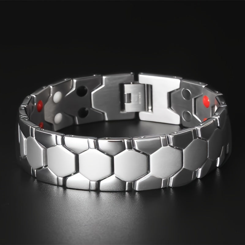 Fashionable Men's Titanium Steel Magnetic Bracelet: 4-in-1 Energy, Waterproof & Colorfast - Ideal Gift