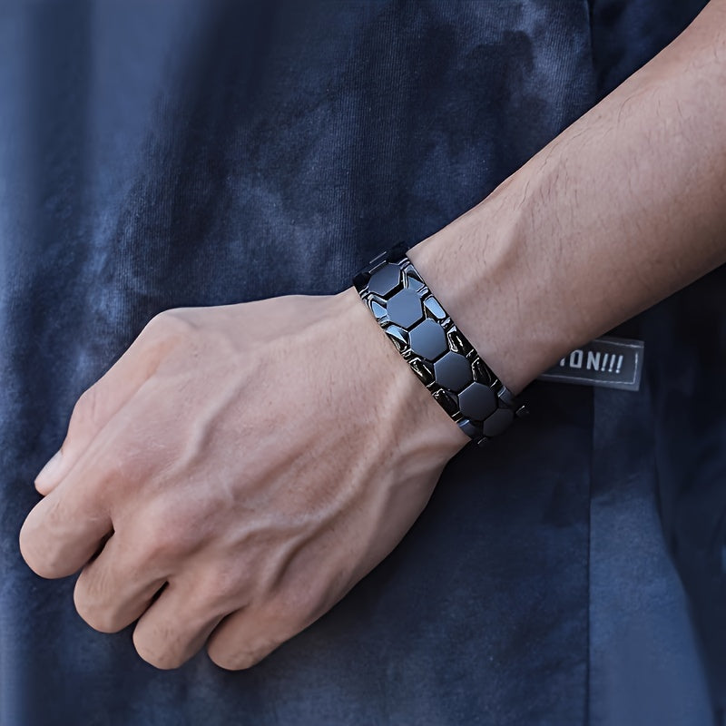 Fashionable Men's Titanium Steel Magnetic Bracelet: 4-in-1 Energy, Waterproof & Colorfast - Ideal Gift