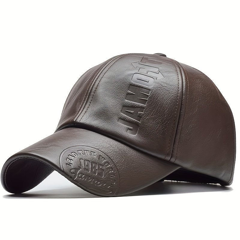 Premium Mens PU Leather Baseball Cap - Stylish, Adjustable, & Breathable Sun Hat for Casual Wear - Comfortable, All-Day Sun Protection with Quick-Adjust Fit