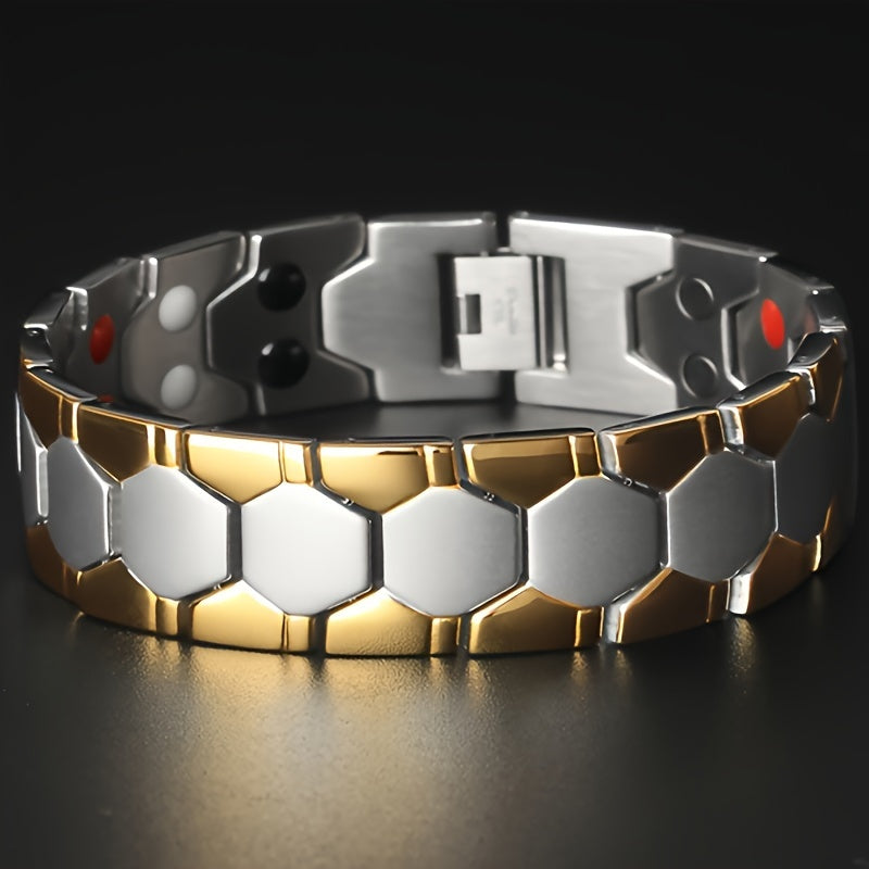 Fashionable Men's Titanium Steel Magnetic Bracelet: 4-in-1 Energy, Waterproof & Colorfast - Ideal Gift