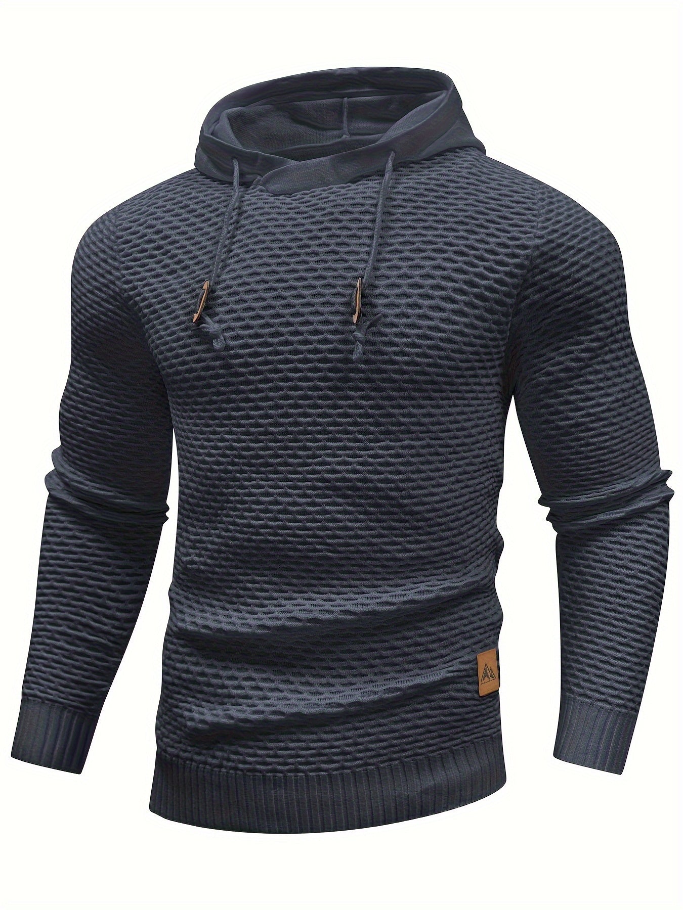 Men's Geometric Waffle-Knit Hoodie with Drawstring | Durable Polyester Pullover, Ideal for Spring/Fall