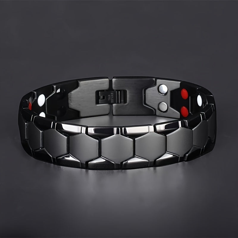 Fashionable Men's Titanium Steel Magnetic Bracelet: 4-in-1 Energy, Waterproof & Colorfast - Ideal Gift