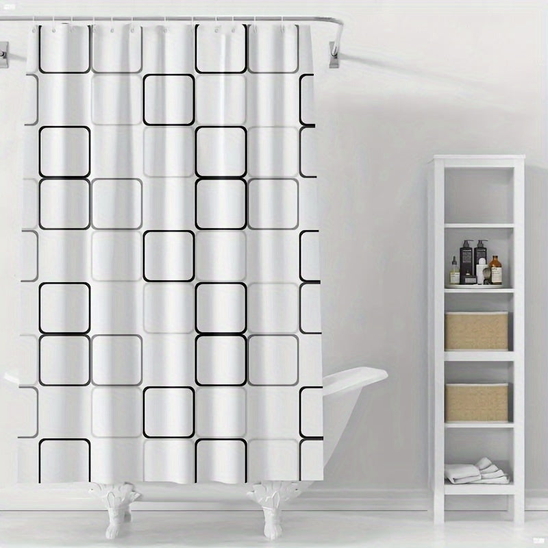 Stylish Geometric Pattern Shower Curtain - Waterproof, Thickened, and Light-Blocking for Ultimate Privacy, Unscented, No Power or Battery Needed, Easy to Install and Clean, Contemporary Design for Bathroom Decor