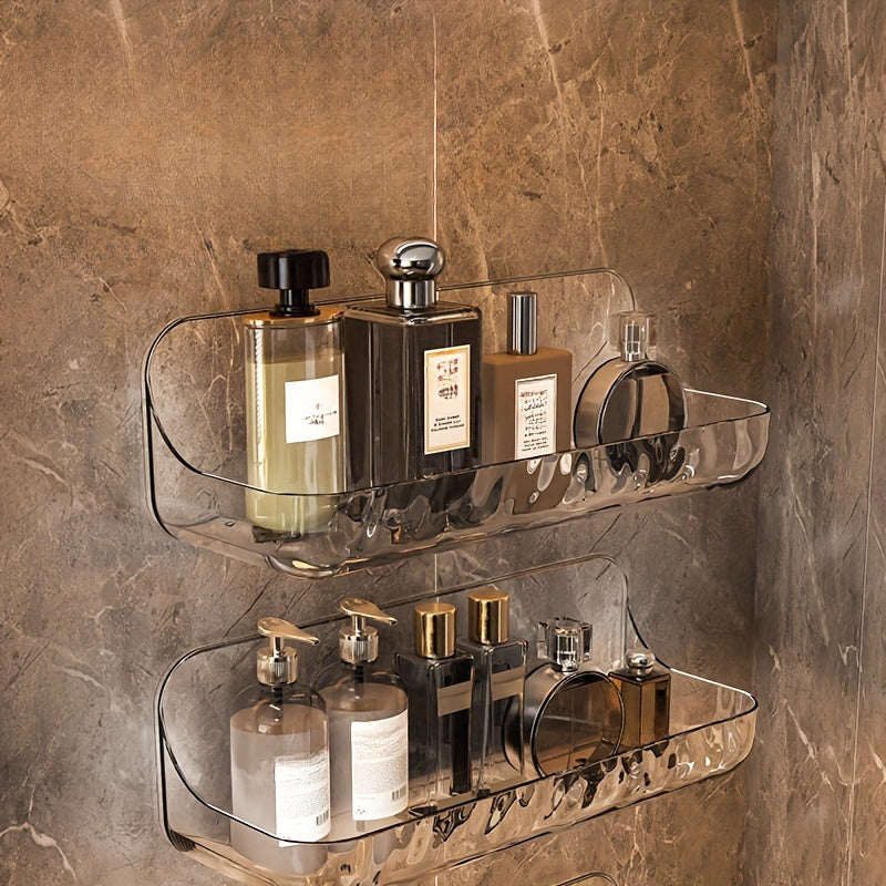 Acrylic Wall-Mounted Storage Shelf, 1-Pack - Transparent, No-Drill Design for Bathroom and Cosmetic Organizer, Unscented, Electricity-Free, Battery-Free