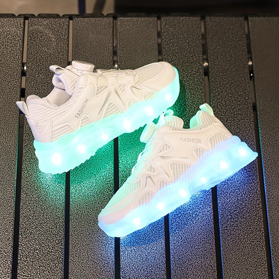 usb charging led bright light shoes colorful light shoes rotating button shoes Summer cartoon little child middle child Big child Boy Girl hollow mesh shoes Air sandals with lamp children's shoes casual shoes Sports shoes Daddy shoes
