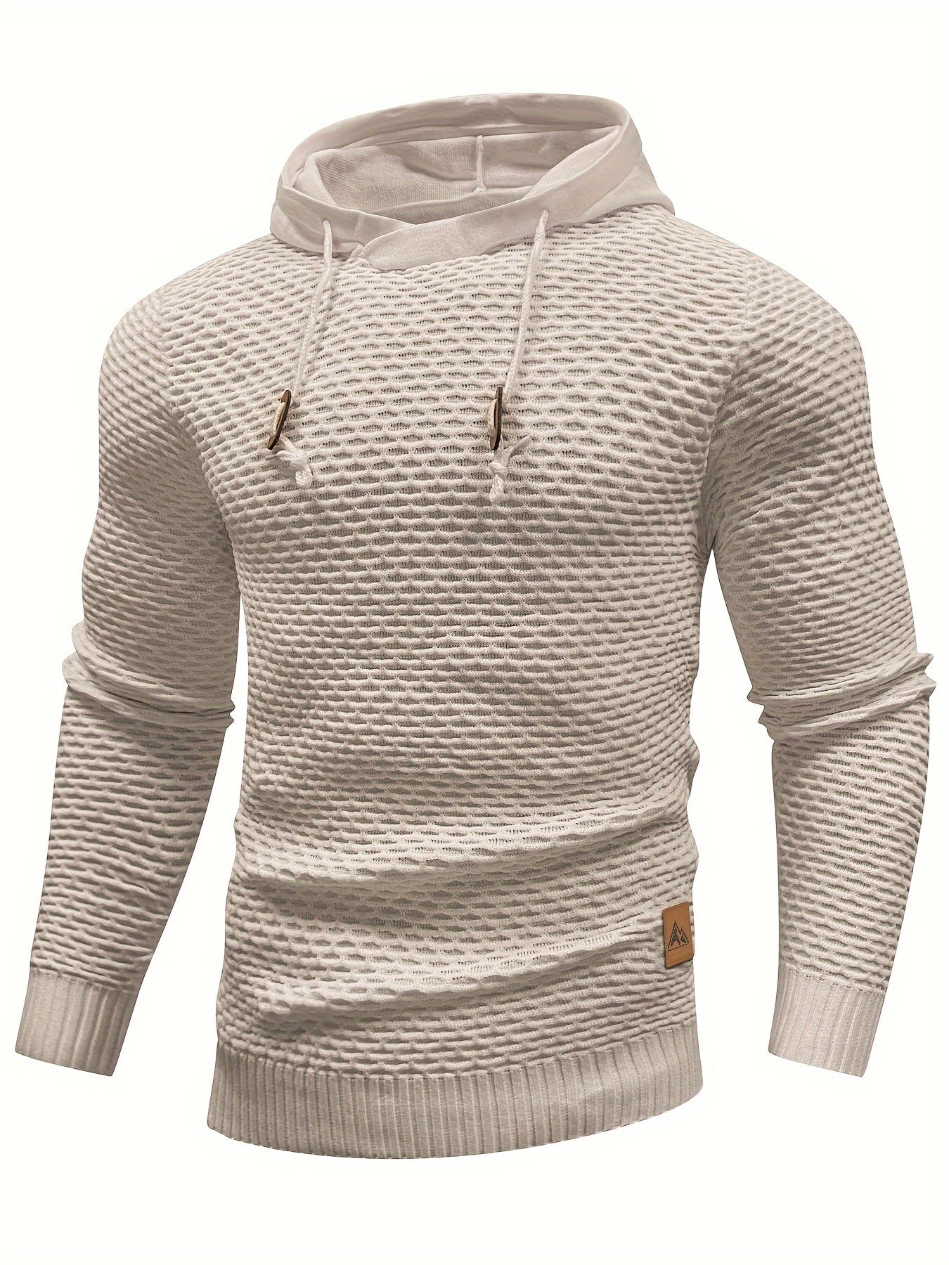 Men's Geometric Waffle-Knit Hoodie with Drawstring | Durable Polyester Pullover, Ideal for Spring/Fall