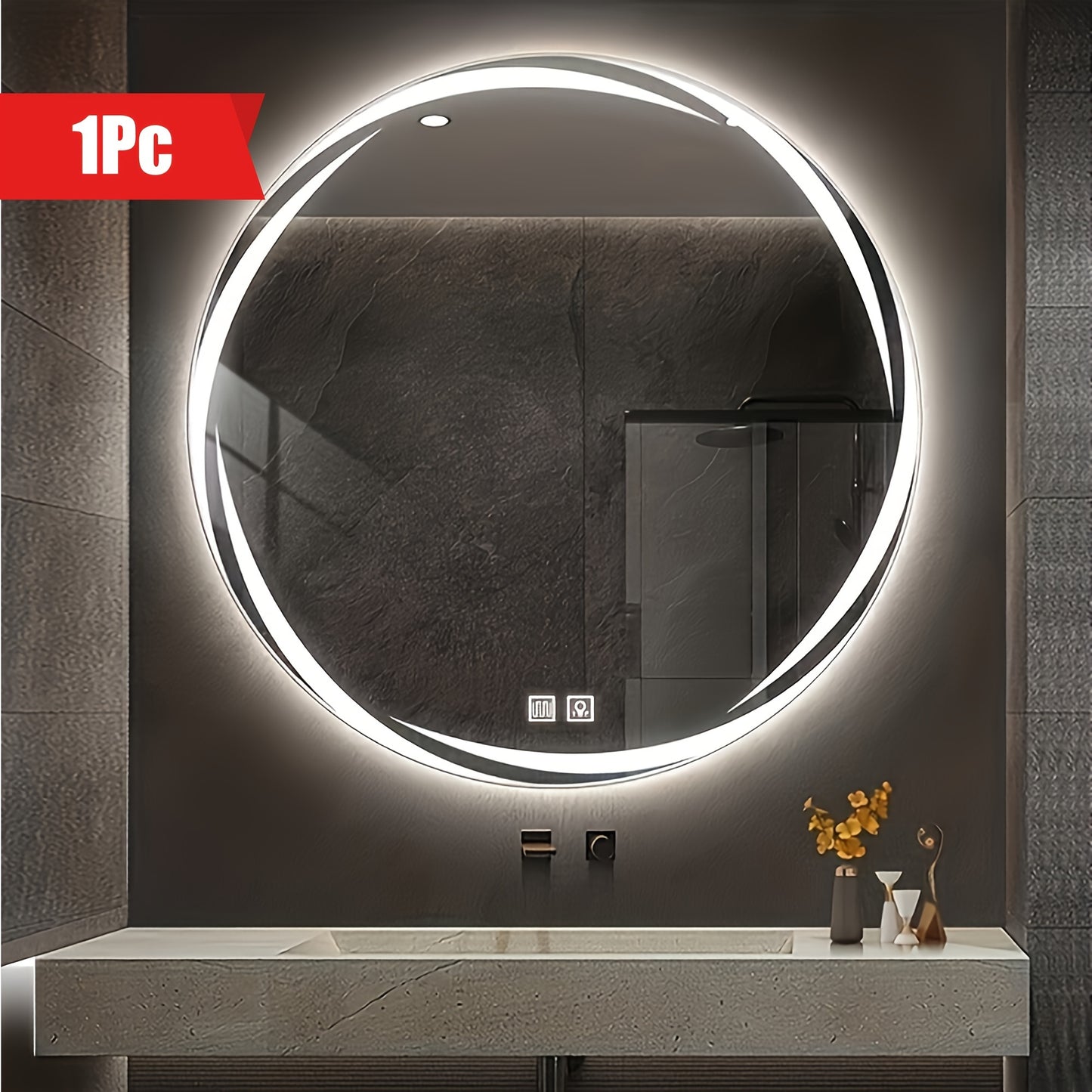 33.4-inch Large Circular LED Bathroom Wall Mirror with Matte Light Control Touch Button, Long Press Brightness Adjustment, Touch Defogging, and American Standard Plug