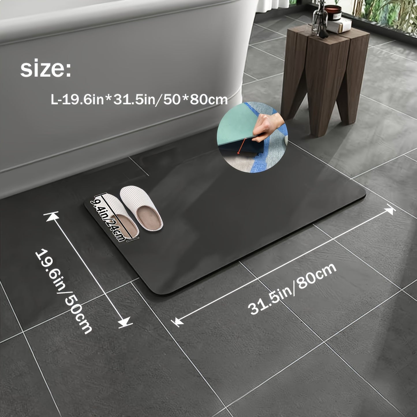 Luxurious Soft Non-Slip Diatomaceous Earth Bath Mat - Ultra-Absorbent, Quick-Dry, Machine-Wash Safe, and Gentle on Feet - Perfect for Toilet, Bedroom, Home Bathroom, Kitchen, and Laundry Room, Unscented, No-Power Use, and Battery-Free Shower Accessories