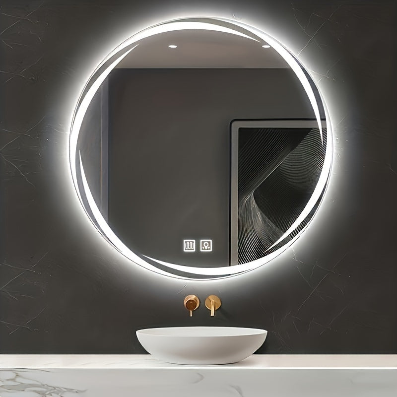 33.4-inch Large Circular LED Bathroom Wall Mirror with Matte Light Control Touch Button, Long Press Brightness Adjustment, Touch Defogging, and American Standard Plug