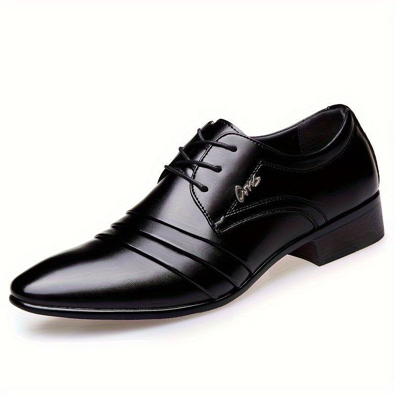 Men's PLUS SIZE Solid Dress Shoes - Premium PU Leather Uppers, Wear-resistant Lace-up Design for Business & Office Wear