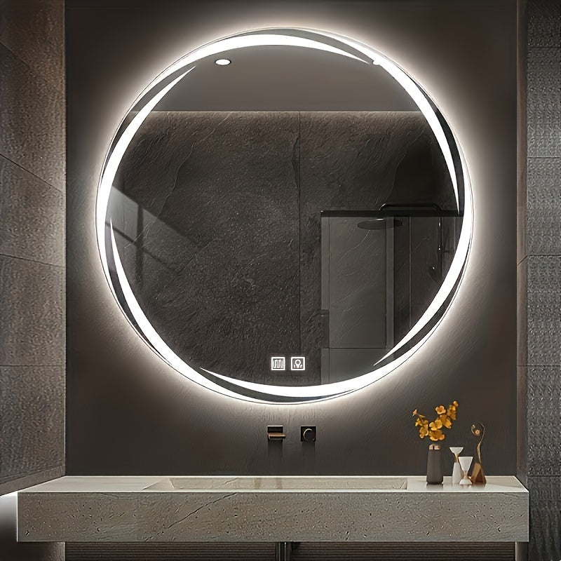 33.4-inch Large Circular LED Bathroom Wall Mirror with Matte Light Control Touch Button, Long Press Brightness Adjustment, Touch Defogging, and American Standard Plug
