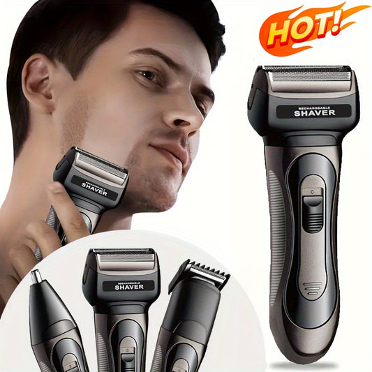 600mAh Rechargeable Multi-Functional Men's Electric Shaver and Hair Clipper Set with Interchangeable Heads for Haircut, Beard, Nose Trimming, High-Power Motor, ABS Material - Perfect Grooming Gift for Men