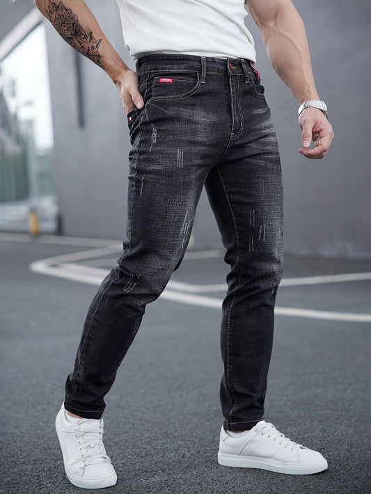 Men's All-Season Skinny Jeans - Comfortable Stretch Cotton, Easy Care, Versatile Style with Washed Detail