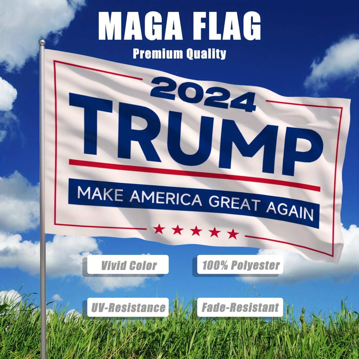 1pc, Trump 2024 Flag, 3x5Ft MAGA Flag Make America Great Again Banner Heavy Duty Polyester Vivid Color Trump Flags With 2 Brass Grommets UV Protection Fade Resistant President Flags For Room Outdoor