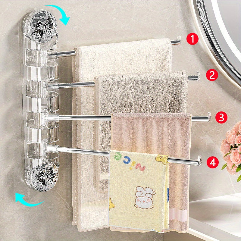Multi-Bar Easy-Install Suction Cup Towel Rack - No Drill, Rotating Design for Bathroom & Toilet Storage