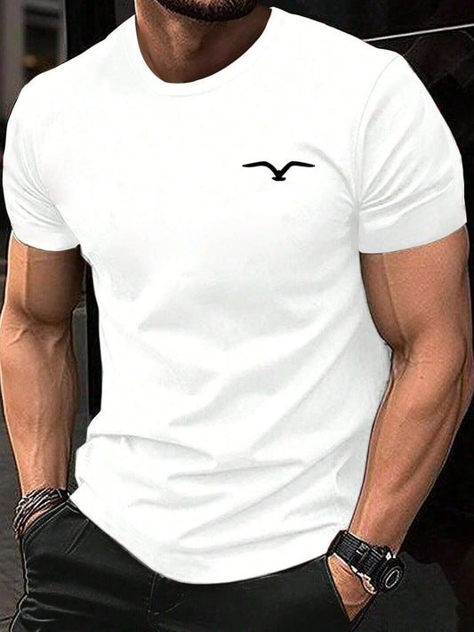 Stylish Seagull Graphic Crew Neck Tee - Short Sleeve, Fashionable, Comfortable, Breathable, Casual Wear for Men - Summer Essential