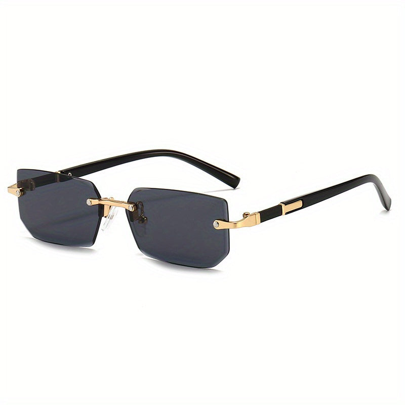 Square Rimless Sunglasses Vintage Stylish Design Golden Frame Black Hip Hop Sunglasses