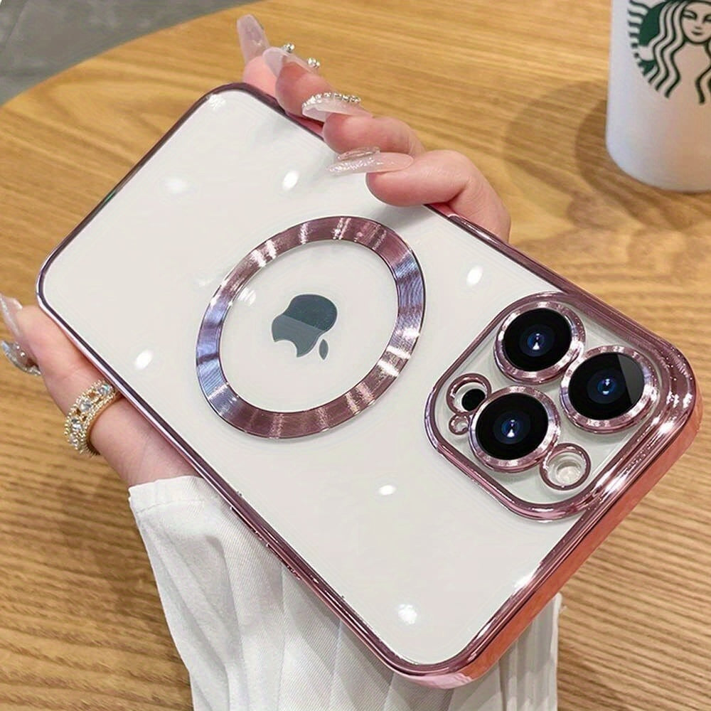 [Fast Arrival] Luxury Shield Case - Premium Basic Cases with Metallic Glossy Finish, Shockproof Protection, Camera Lens Cover, Mag Safe Charging Compatibility, and Crystal-Clear Transparency for iPhone 16 Plus Pro Max