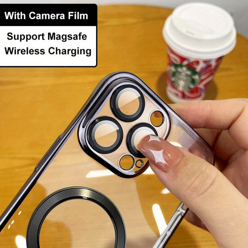 [Fast Arrival] Luxury Shield Case - Premium Basic Cases with Metallic Glossy Finish, Shockproof Protection, Camera Lens Cover, Mag Safe Charging Compatibility, and Crystal-Clear Transparency for iPhone 16 Plus Pro Max