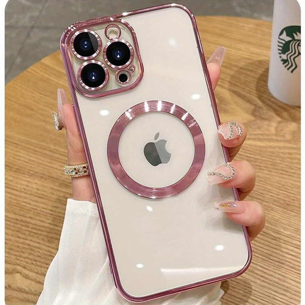 [Fast Arrival] Luxury Shield Case - Premium Basic Cases with Metallic Glossy Finish, Shockproof Protection, Camera Lens Cover, Mag Safe Charging Compatibility, and Crystal-Clear Transparency for iPhone 16 Plus Pro Max