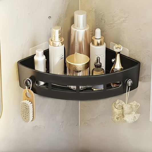 Easy-Install Triangle Corner Shelf - Wall-Mounted, No-Drill Plastic Storage Rack for Bathroom & Toilet Organization