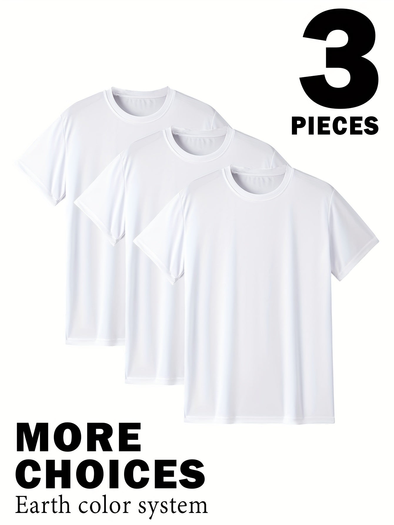 Plus Size Men's Three-Piece Set - Solid Active T-Shirts with Crew Neck, Short Sleeve, Casual, Comfy, and Breathable for Summer Wear