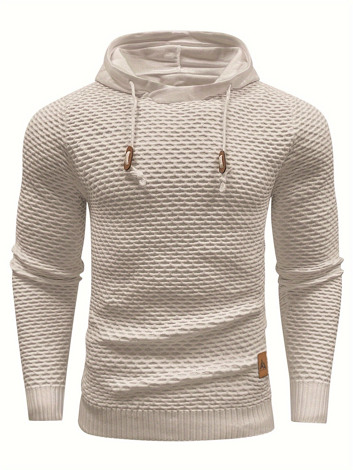 Men's Geometric Waffle-Knit Hoodie with Drawstring | Durable Polyester Pullover, Ideal for Spring/Fall