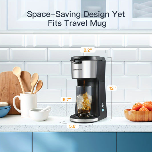 Famiworths Iced Coffee Maker, Hot And Cold Coffee Maker Single Serve For K Cup And Ground, With Descaling Reminder And Self Cleaning, Iced Coffee Machine For Home, Office And RV