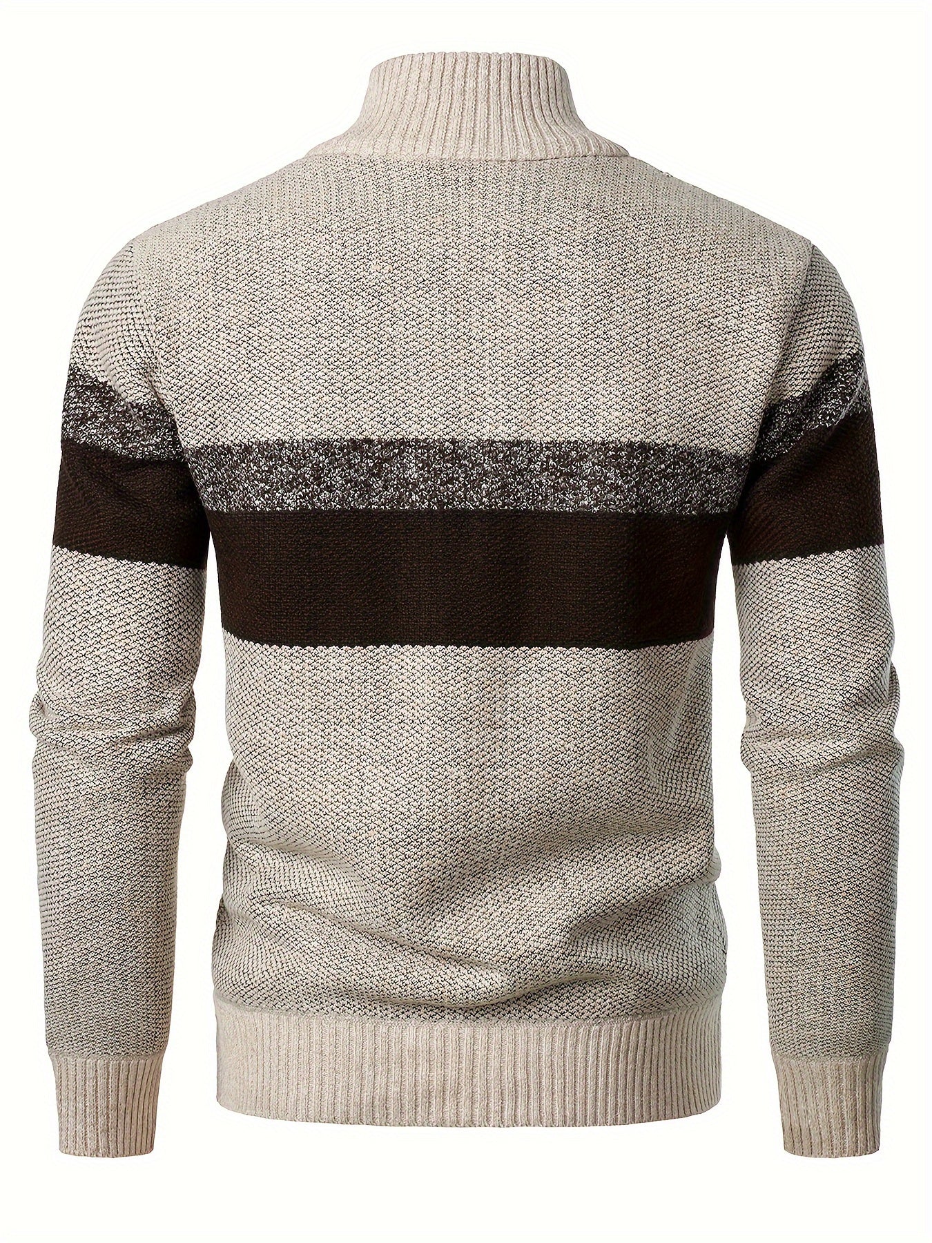 Autumn/Winter Collection: Men's Long Sleeve Casual Knit Sweater with 1/4 Zipper, Color Block Design, Polyester, Regular Fit
