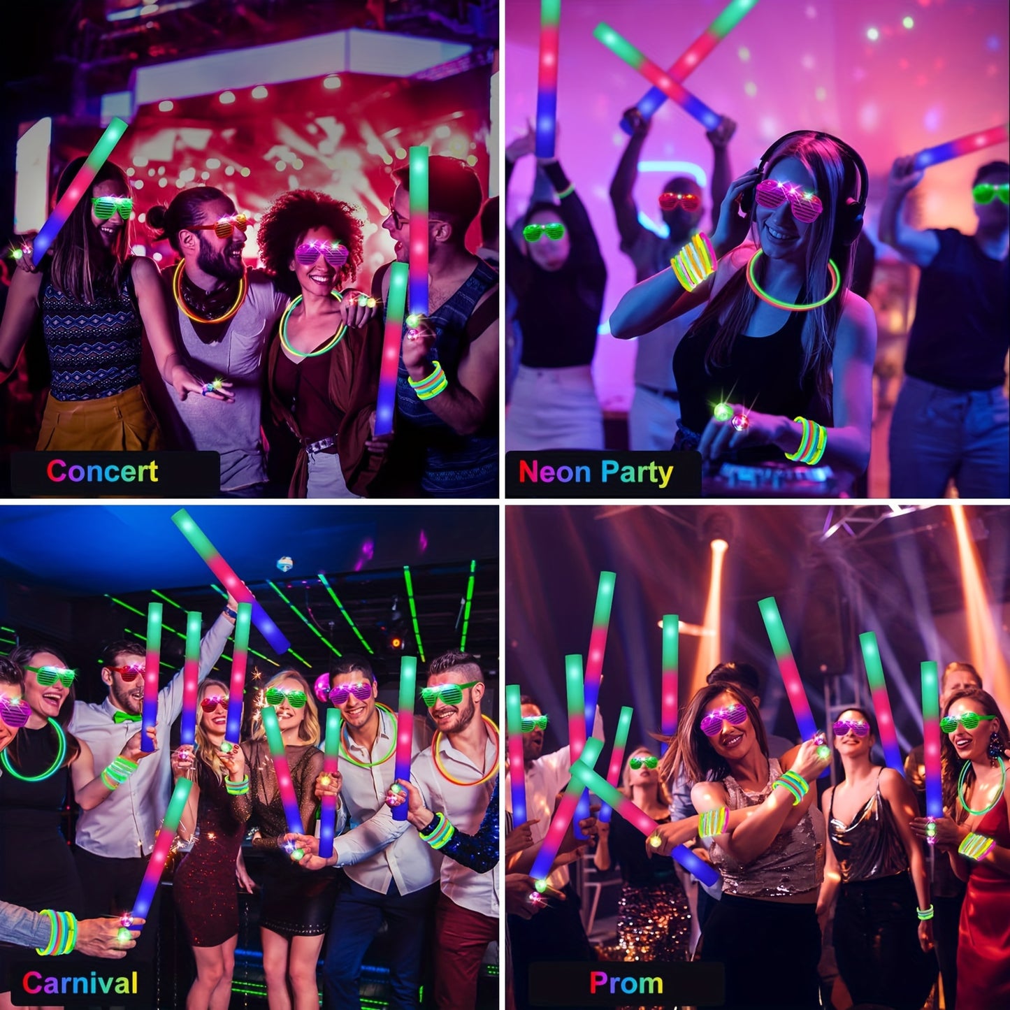 150-PCS Glow Party Kit: 16-PCS Foam Glow Sticks, 16-PCS LED Eyeglasses, 100-PCS Glow Sticks, 18-PCS Finger Lights for Unforgettable Events