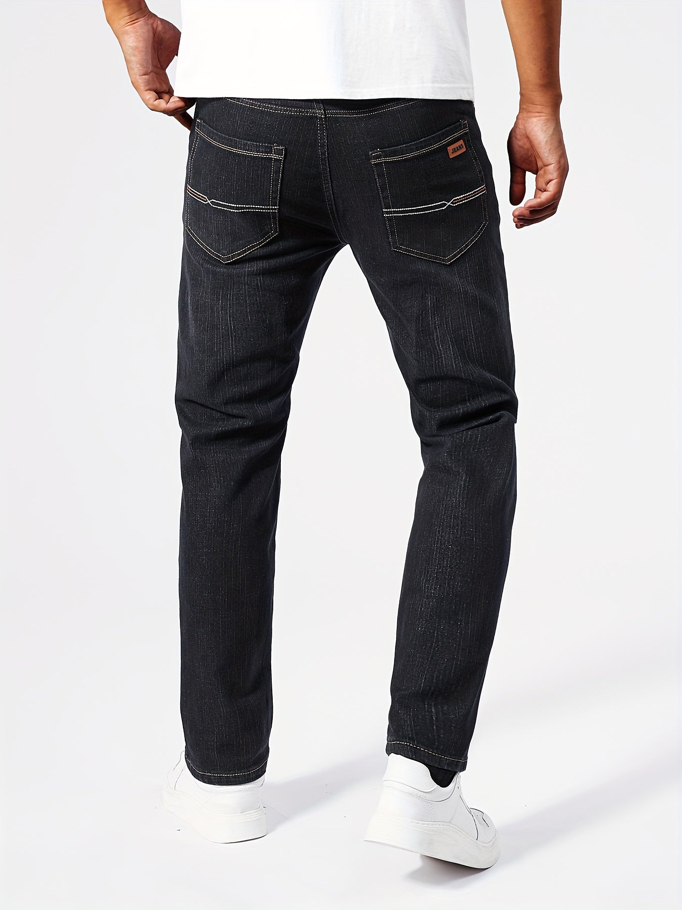 Stretchy Comfort Fit Classic Jeans - Men's Casual Business Denim Pants with Elastic Waistband, Five-Pocket Design, and Versatile Style for Formal and Informal Occasions