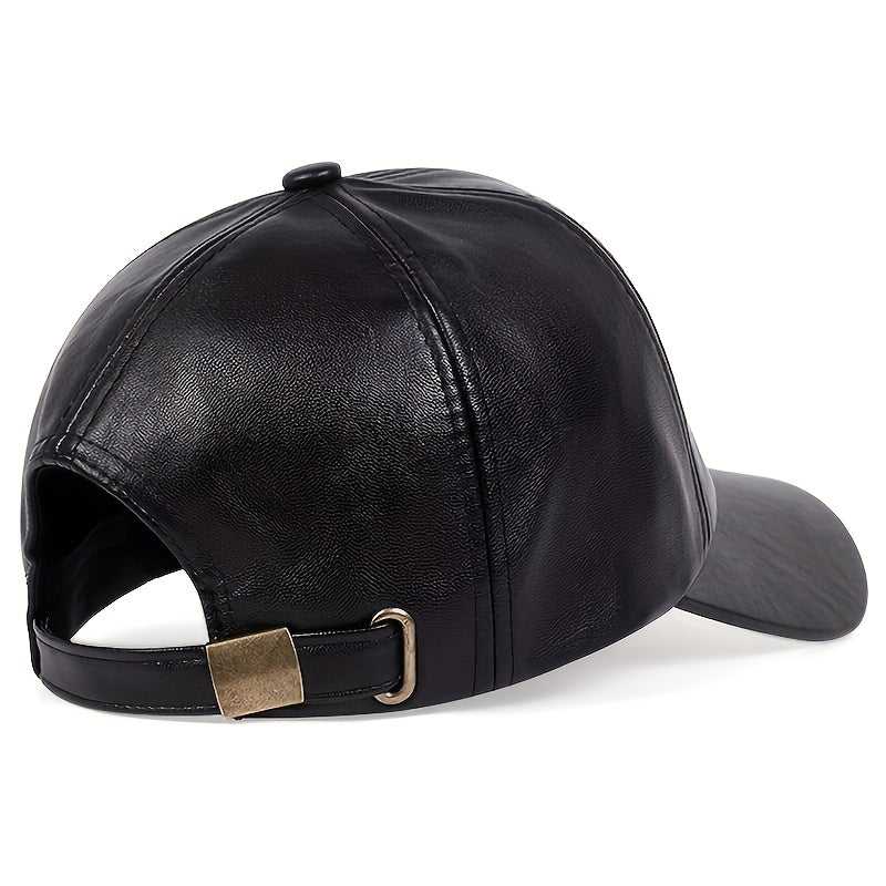 Premium Mens PU Leather Baseball Cap - Stylish, Adjustable, & Breathable Sun Hat for Casual Wear - Comfortable, All-Day Sun Protection with Quick-Adjust Fit