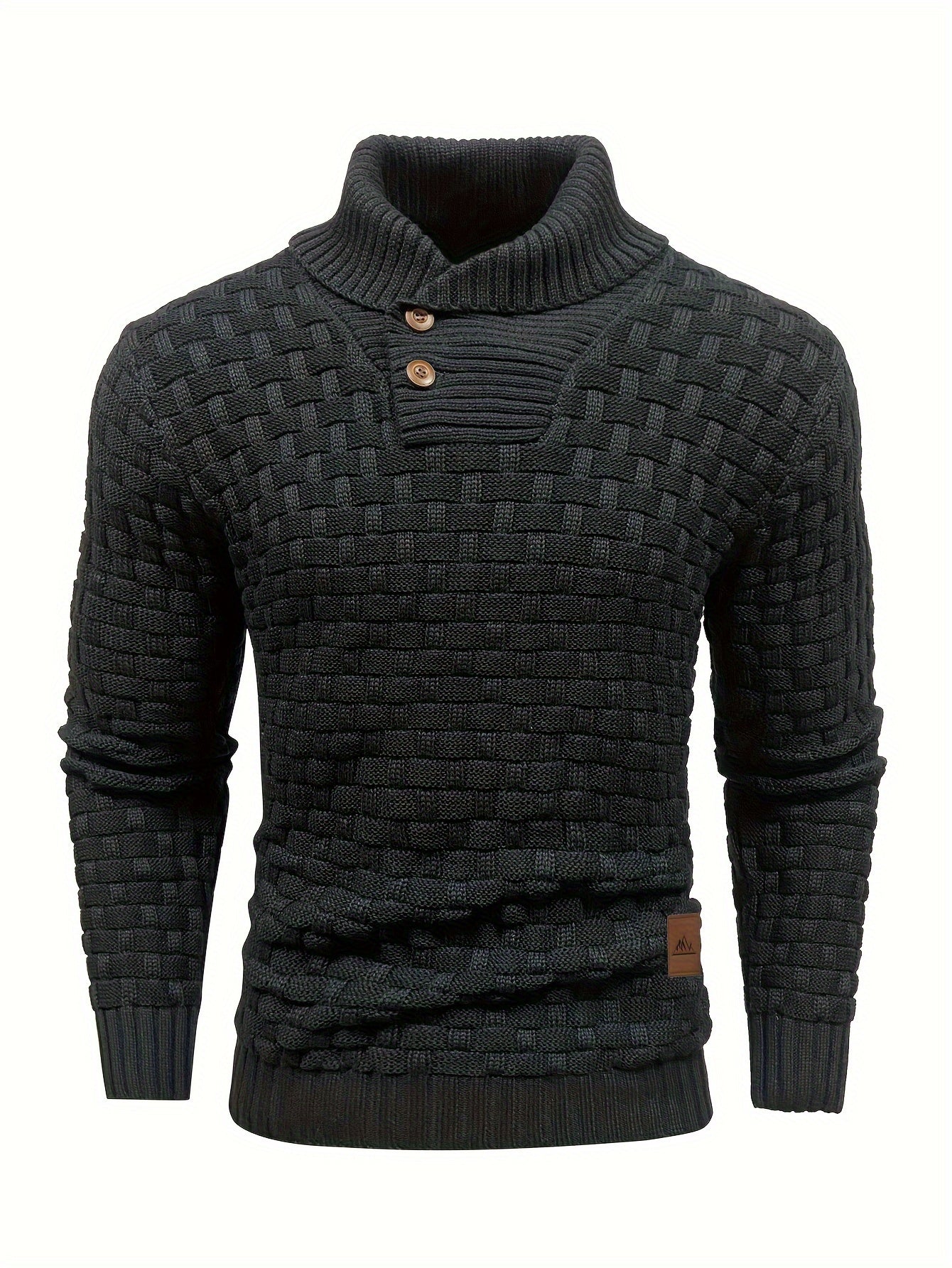 Mens Premium Buttoned Turtleneck Waffle Knit Sweater - Stylish Casual to Business Commuter - Ultra-Comfortable, Warm & Refined Pullover for Effortless Fall & Winter Style