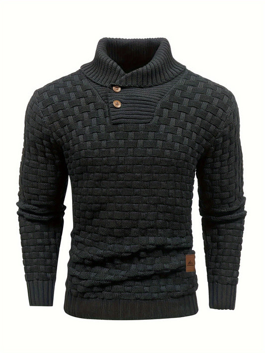 Mens Premium Buttoned Turtleneck Waffle Knit Sweater - Stylish Casual to Business Commuter - Ultra-Comfortable, Warm & Refined Pullover for Effortless Fall & Winter Style